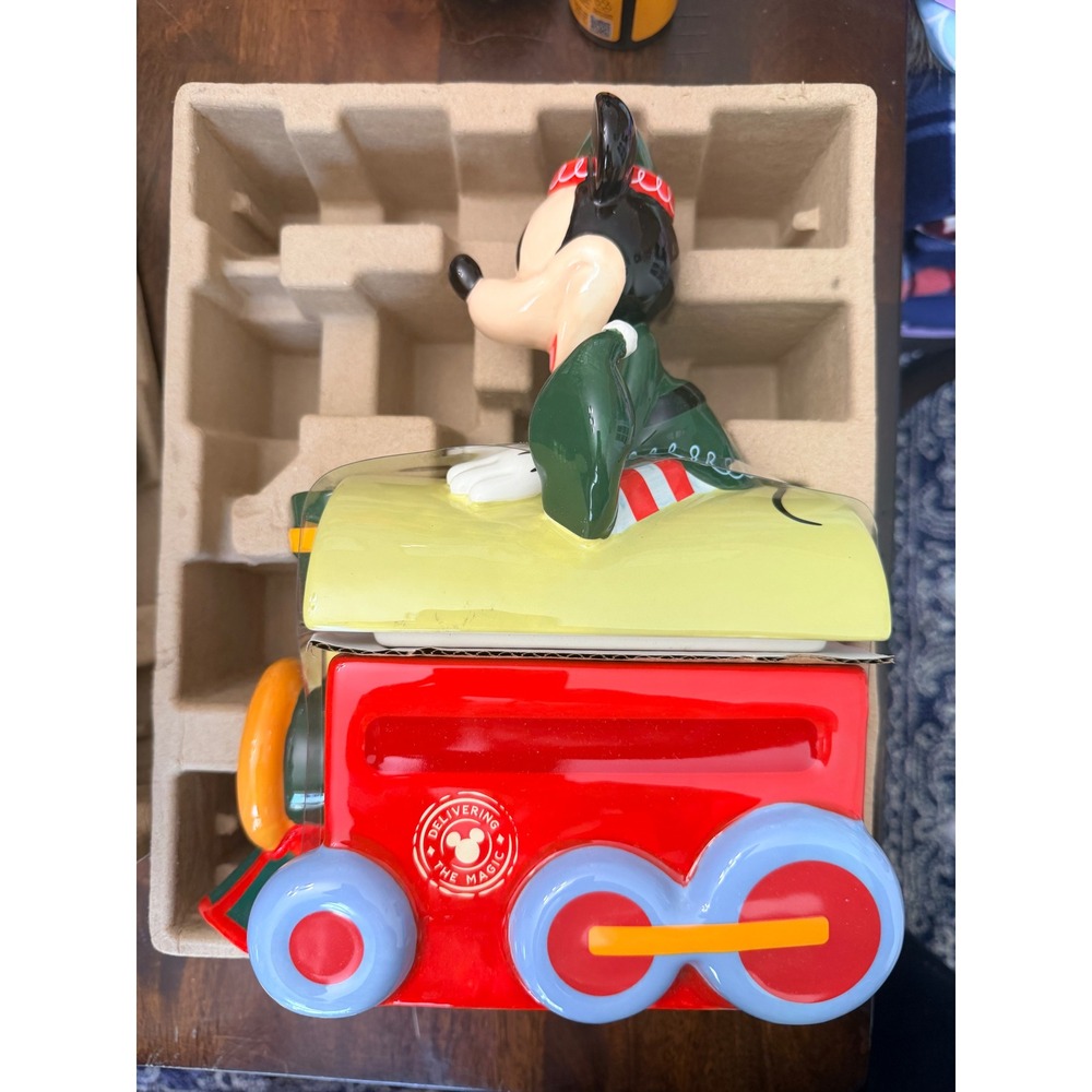 Disney Mickey Mouse Christmas Train Cookie Jar Unisex OS Red Green NWT - Picture 4 of 4